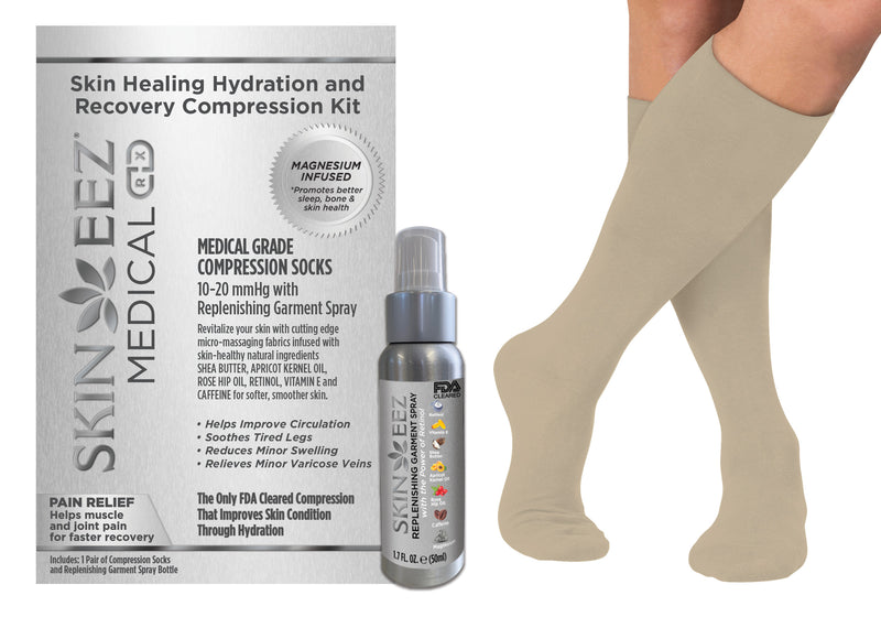 Skin Healing Hydration and Recovery Magnesium Medical Compression Kit 10-20 mmHg and Replenishing Spray