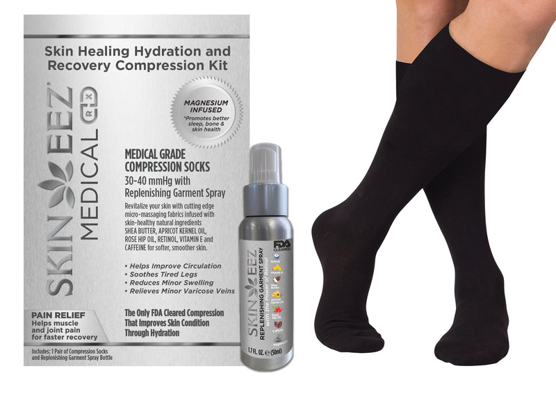 Skin Healing Hydration and Recovery Magnesium Medical Compression Kit 30-40 mmHg and Replenishing Spray