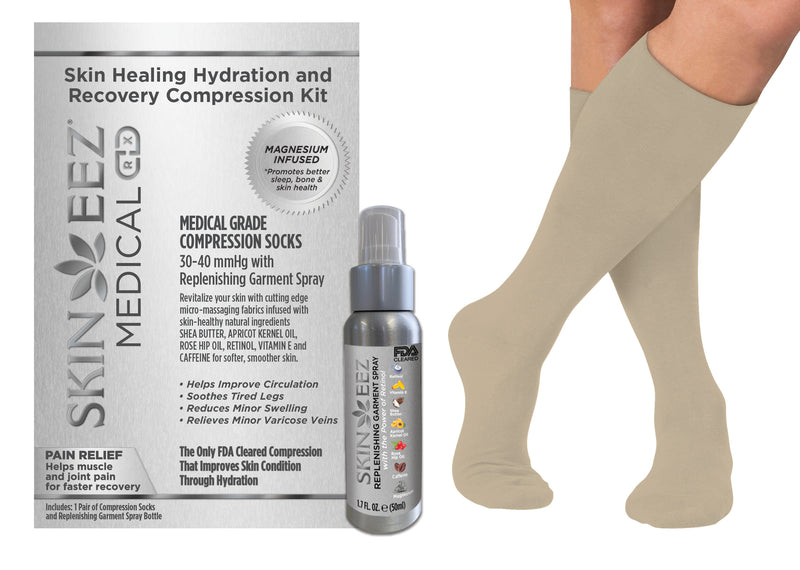 Skin Healing Hydration and Recovery Magnesium Medical Compression Kit 30-40 mmHg and Replenishing Spray