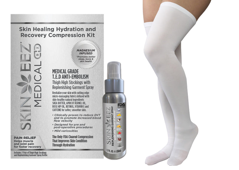 Skin Healing Hydration and Recovery Magnesium Medical Compression Kit T.E.D Anti-Embolism Thigh High Stocking and Replenishing Spray