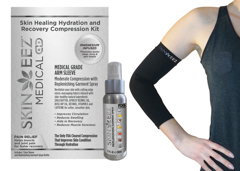 Skin Healing Hydration and Recovery Magnesium Medical Compression Kit Black Arm Sleeve and Replenishing Spray