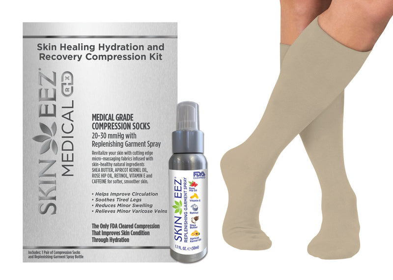 Skin Healing Hydration and Recovery Medical Compression Kit 20-30 mmHg and Replenishing Spray