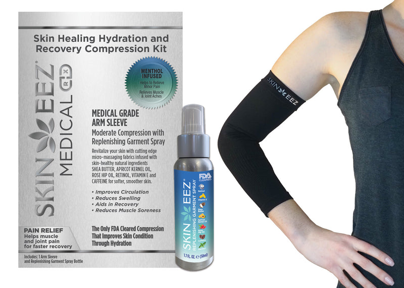 Skin Healing Hydration and Recovery Menthol Medical Compression Kit Black Arm Sleeve and Replenishing Spray